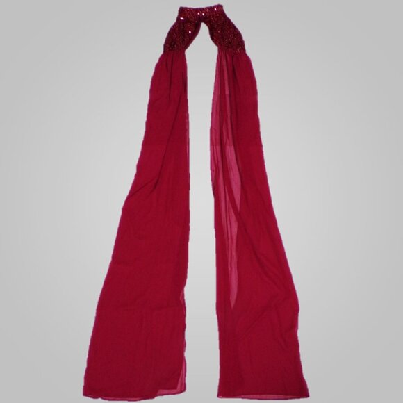 GIFFNISETI size M burgundy sequined 2-piece evening ensemble long gown + shrug - Picture 12 of 16